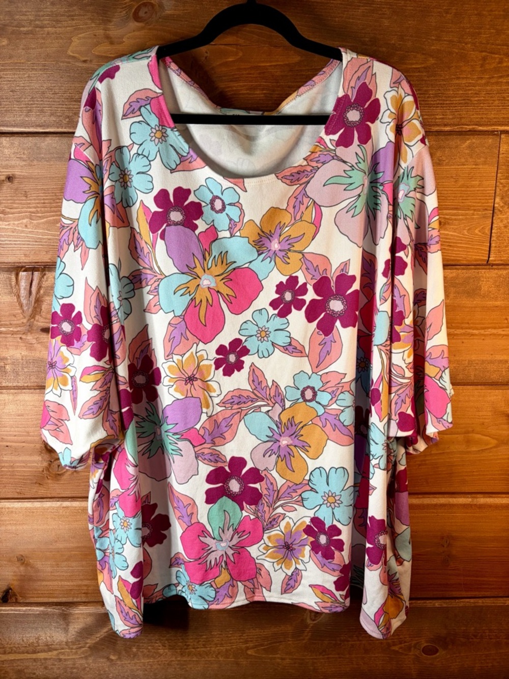 First Love Oversized Scoop Neck Floral Knit Tunic Large